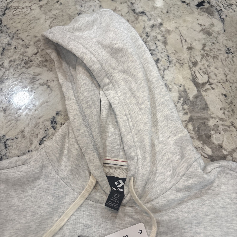 Converse Vintage Inspired Logo Fleece Mens Small Loose Fit Gray Hoodie NWT - Picture 11 of 16